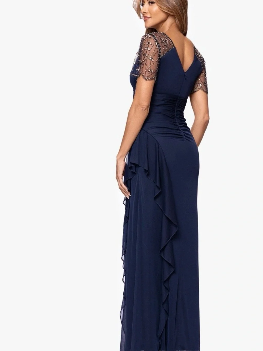 NTN Xscape Women's Beaded V-Neck Evening Gown - Picture 5 of 8